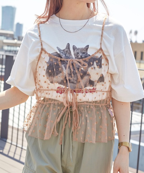 w closet(ダブルクローゼット)の「ハートフロッキーチュールキャミソール(キャミソール・レディース・ホワイト/ブラック/ベージュ・FREE)」の3枚目の写真