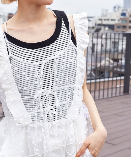 w closet(ダブルクローゼット)の「ハートフロッキーチュールキャミソール(キャミソール・レディース・ホワイト/ブラック/ベージュ・FREE)」の7枚目の写真