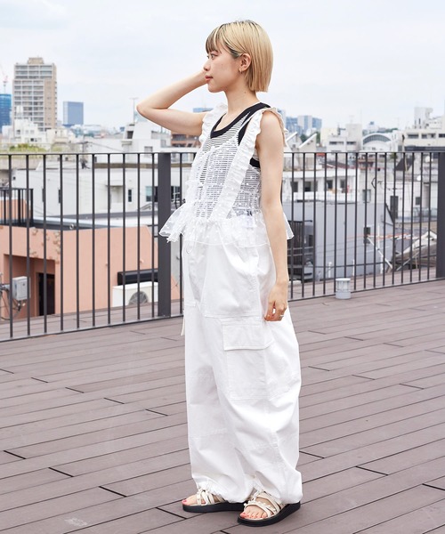 w closet(ダブルクローゼット)の「ハートフロッキーチュールキャミソール(キャミソール・レディース・ホワイト/ブラック/ベージュ・FREE)」の8枚目の写真