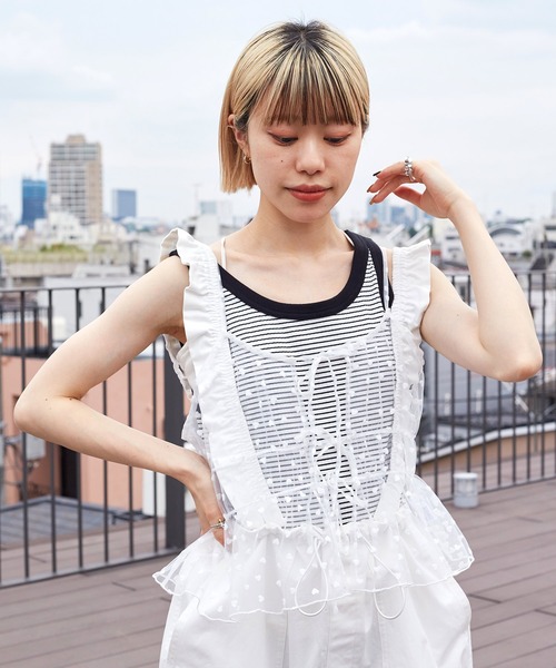 w closet(ダブルクローゼット)の「ハートフロッキーチュールキャミソール(キャミソール・レディース・ホワイト/ブラック/ベージュ・FREE)」の10枚目の写真