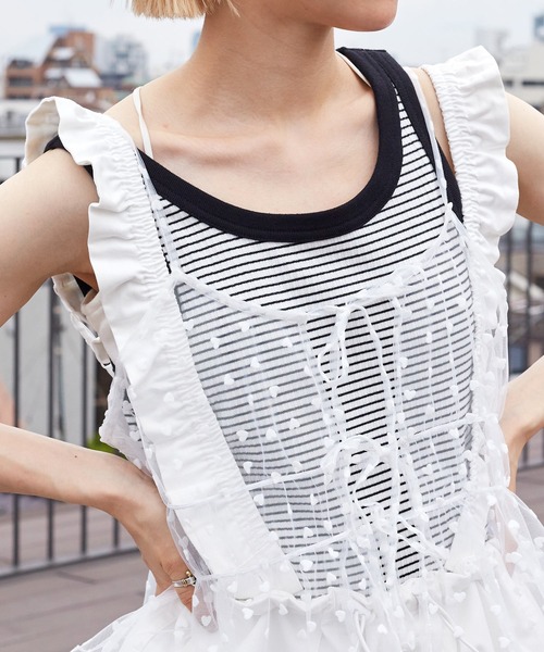 w closet(ダブルクローゼット)の「ハートフロッキーチュールキャミソール(キャミソール・レディース・ホワイト/ブラック/ベージュ・FREE)」の12枚目の写真