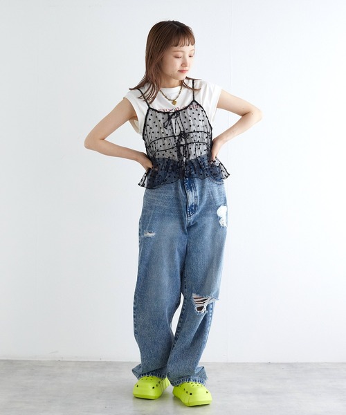 w closet(ダブルクローゼット)の「ハートフロッキーチュールキャミソール(キャミソール・レディース・ホワイト/ブラック/ベージュ・FREE)」の14枚目の写真