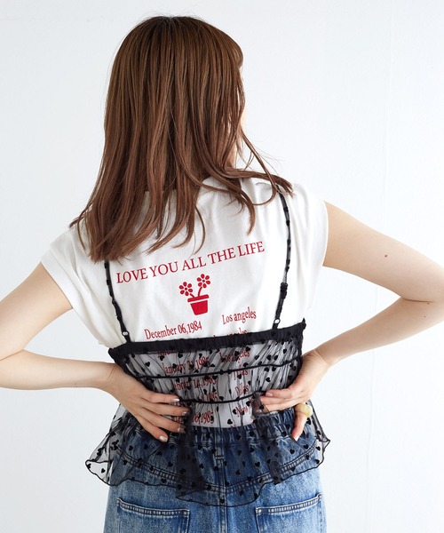 w closet(ダブルクローゼット)の「ハートフロッキーチュールキャミソール(キャミソール・レディース・ホワイト/ブラック/ベージュ・FREE)」の16枚目の写真