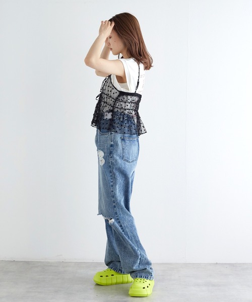 w closet(ダブルクローゼット)の「ハートフロッキーチュールキャミソール(キャミソール・レディース・ホワイト/ブラック/ベージュ・FREE)」の18枚目の写真