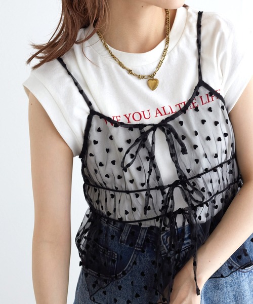 w closet(ダブルクローゼット)の「ハートフロッキーチュールキャミソール(キャミソール・レディース・ホワイト/ブラック/ベージュ・FREE)」の19枚目の写真