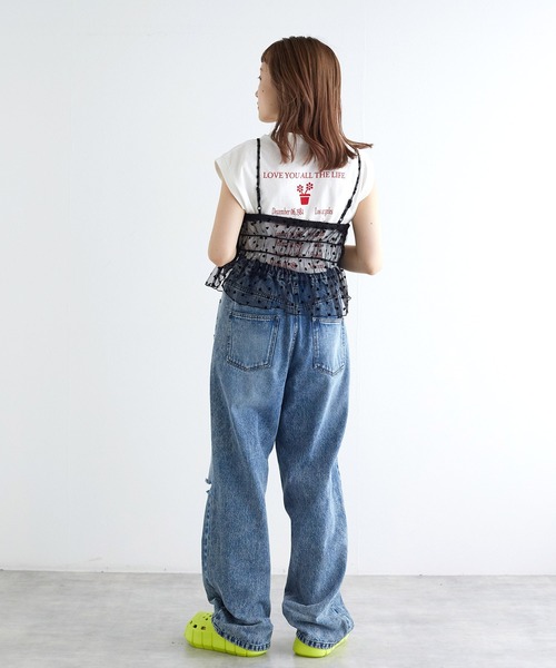 w closet(ダブルクローゼット)の「ハートフロッキーチュールキャミソール(キャミソール・レディース・ホワイト/ブラック/ベージュ・FREE)」の21枚目の写真