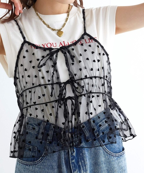 w closet(ダブルクローゼット)の「ハートフロッキーチュールキャミソール(キャミソール・レディース・ホワイト/ブラック/ベージュ・FREE)」の22枚目の写真