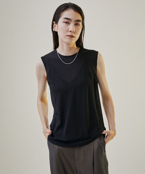 SALON adam et rope'（サロン アダム エ ロペ）の「KINANシアーリブノースリーブプルオーバー【洗える】（Tシャツ/カットソー・レディース・ブラック/パープル/オフホワイト・FREE）」の3枚目の写真