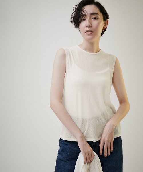 SALON adam et rope'（サロン アダム エ ロペ）の「KINANシアーリブノースリーブプルオーバー【洗える】（Tシャツ/カットソー・レディース・ブラック/パープル/オフホワイト・FREE）」の16枚目の写真