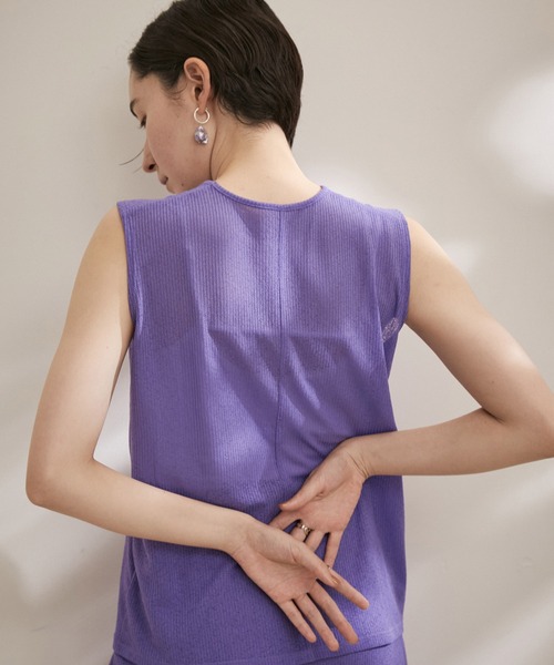 SALON adam et rope'（サロン アダム エ ロペ）の「KINANシアーリブノースリーブプルオーバー【洗える】（Tシャツ/カットソー・レディース・ブラック/パープル/オフホワイト・FREE）」の22枚目の写真