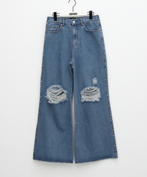 【AFB / エーエフビー】STUDS DAMAGED BAGGY PANTS
