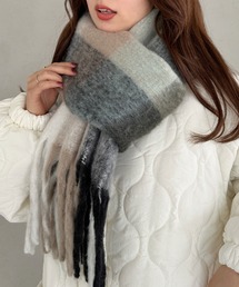 un+frame | multi check muffler／マルチチェックボリュームフリンジマフラー(マフラー)