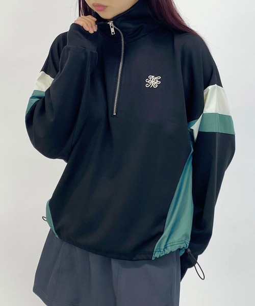 179/WG(イチナナキュウダブルジー)の「異素材配色ハーフZIPプルオーバー(Tシャツ/カットソー・レディース・ブラック/オフホワイト/ブルー/ブラックミックス・FREE)」の3枚目の写真