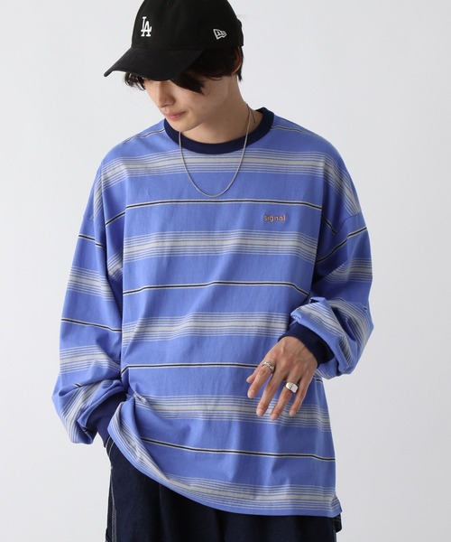 SIGNAL SPORTS(シグナルスポーツ)の「【SIGNAL SPORTS】16/1ワンポイント刺繍/ボーダーTシャツ(Tシャツ/カットソー・メンズ・イエロー/ホワイト/ブラック/ブルー・LARGE/MEDIUM)」の8枚目の写真