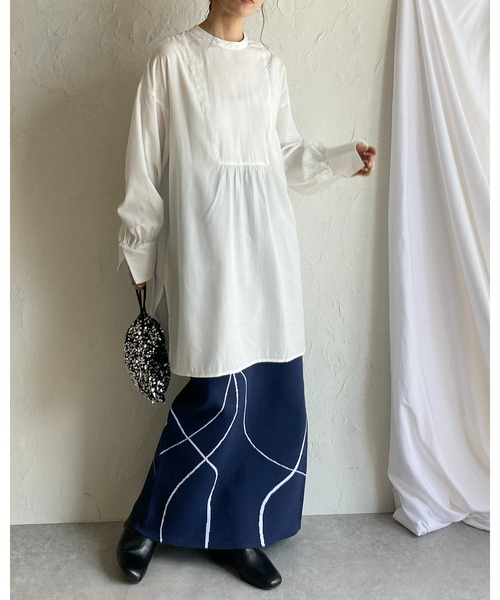 She's Closet（シーズクローゼット）の「2WAYウェーブ柄ハイウエストニットタイトロングスカート（スカート・レディース・オフホワイト/ネイビー/ブラック・FREE）」の8枚目の写真