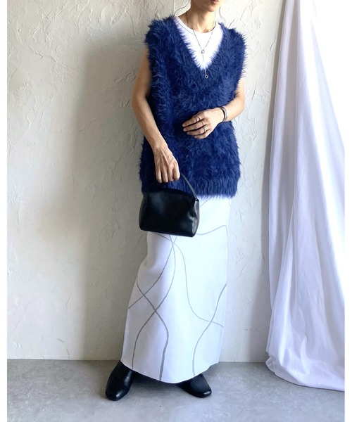 She's Closet（シーズクローゼット）の「2WAYウェーブ柄ハイウエストニットタイトロングスカート（スカート・レディース・オフホワイト/ネイビー/ブラック・FREE）」の14枚目の写真