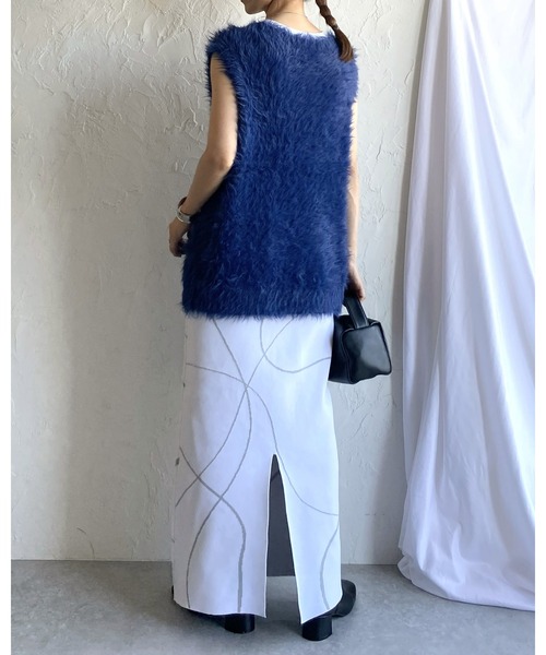 She's Closet（シーズクローゼット）の「2WAYウェーブ柄ハイウエストニットタイトロングスカート（スカート・レディース・オフホワイト/ネイビー/ブラック・FREE）」の15枚目の写真