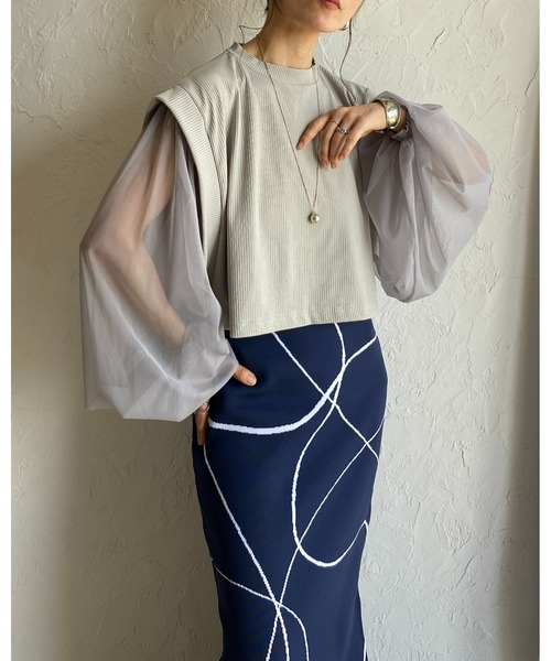 She's Closet（シーズクローゼット）の「2WAYウェーブ柄ハイウエストニットタイトロングスカート（スカート・レディース・オフホワイト/ネイビー/ブラック・FREE）」の19枚目の写真
