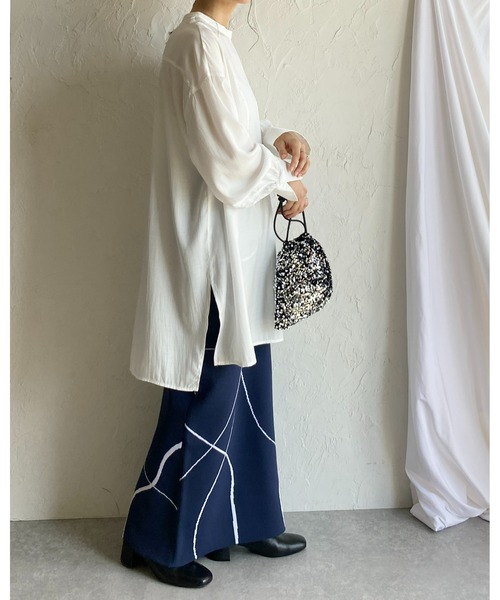 She's Closet（シーズクローゼット）の「2WAYウェーブ柄ハイウエストニットタイトロングスカート（スカート・レディース・オフホワイト/ネイビー/ブラック・FREE）」の20枚目の写真