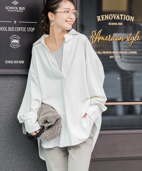 VICKY(ビッキー)の「【新色揃えて再登場!】スキッパーシャツブラウス《洗濯機で洗える》(シャツ/ブラウス・レディース・ブラック/オフホワイト/ベージュ/グレー/ネイビー/グレイッシュベージュ・M)」の7枚目の写真