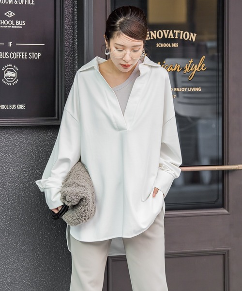 VICKY(ビッキー)の「【新色揃えて再登場!】スキッパーシャツブラウス《洗濯機で洗える》(シャツ/ブラウス・レディース・ブラック/オフホワイト/ベージュ/グレー/ネイビー/グレイッシュベージュ・M)」の8枚目の写真