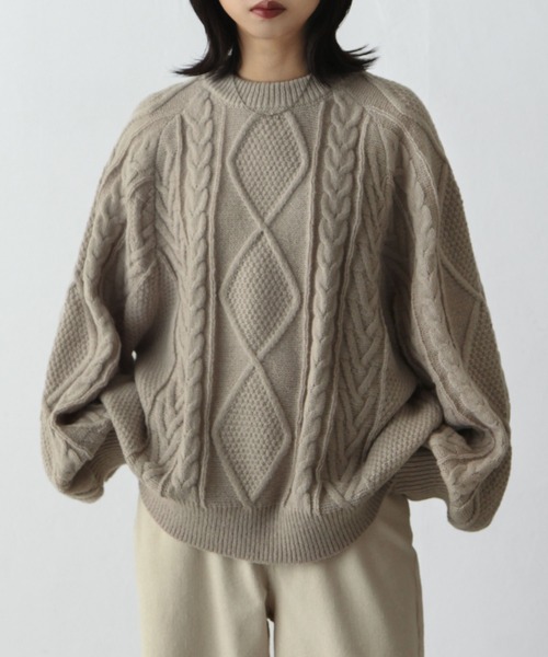 Chillfar（チルファー）の「ヴィンテージライクアランニット（ニット/セーター・レディース・グリーン/レッド/アイボリー/グレイッシュベージュ/ネイビー/オレンジ/グレー・FREE）」の17枚目の写真