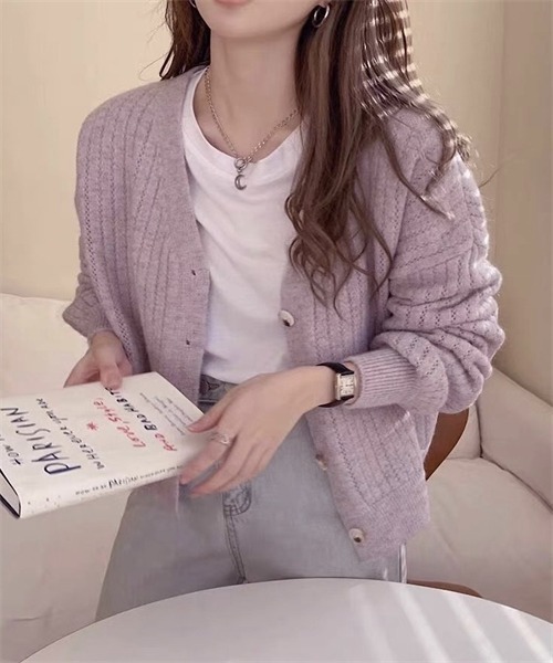 FREE STYLISTS(フリー スタイリスト)の「Vネックニットカーディガン(カーディガン/ボレロ・レディース・アイボリー/グリーン/ベージュ/ラベンダー・FREE)」の9枚目の写真