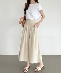 さらっと涼しげ コットンリネン ワイドガウチョパンツ 夏服