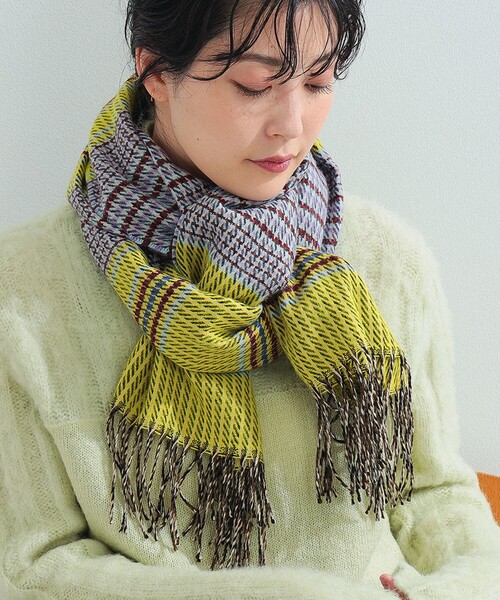 Ray BEAMS(レイビームス)の「CORNILLON / 千鳥 ボーダー ストール(マフラー・レディース・ピンク/イエロー・ONE SIZE)」の2枚目の写真