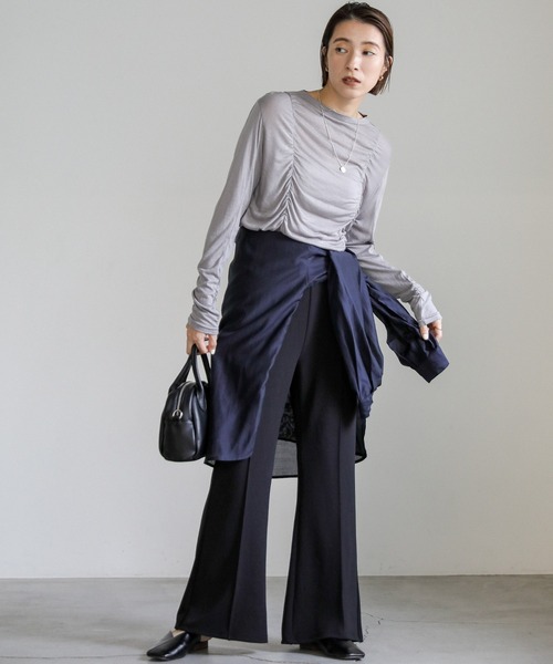 select MOCA（セレクトモカ）の「カットジョーゼットセミフレアパンツ（その他パンツ・レディース・ダークカーキ/ブルーグレー/ブラック・SMALL/MEDIUM/LARGE）」の14枚目の写真