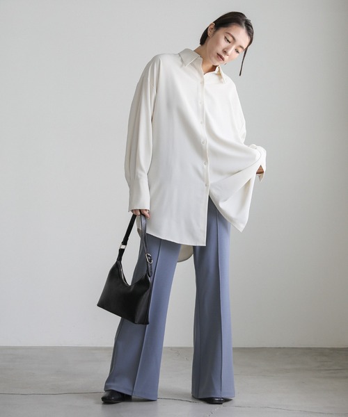 select MOCA（セレクトモカ）の「カットジョーゼットセミフレアパンツ（その他パンツ・レディース・ダークカーキ/ブルーグレー/ブラック・SMALL/MEDIUM/LARGE）」の5枚目の写真