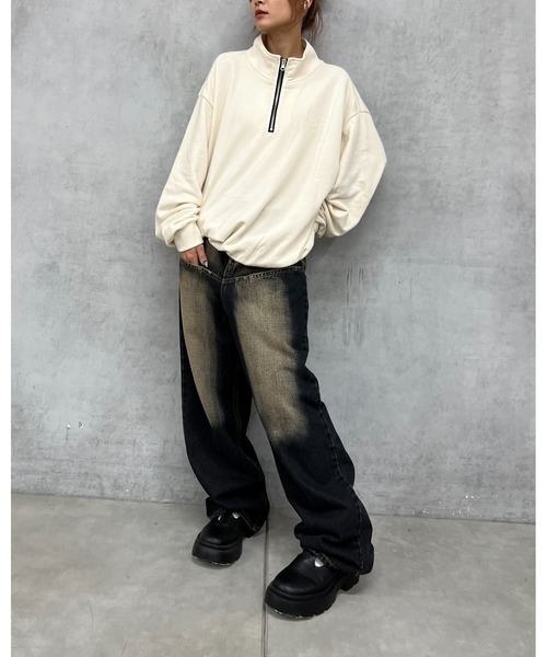 WHO'S WHO gallery（フーズフーギャラリー）の「【SLOPPY/スロッピー】ピグメントハーフジップスウェット（スウェット・レディース・チャコールグレー/ホワイト/ネイビー・FREE）」の8枚目の写真