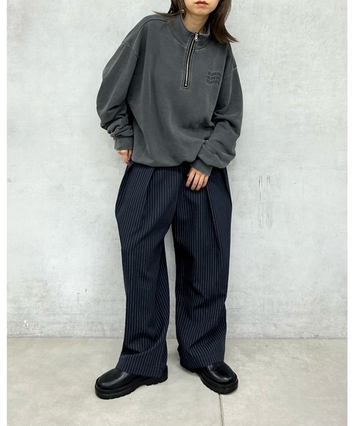 WHO'S WHO gallery（フーズフーギャラリー）の「【SLOPPY/スロッピー】ピグメントハーフジップスウェット（スウェット・レディース・チャコールグレー/ホワイト/ネイビー・FREE）」の10枚目の写真