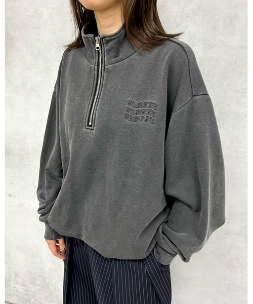 WHO'S WHO gallery（フーズフーギャラリー）の「【SLOPPY/スロッピー】ピグメントハーフジップスウェット（スウェット・レディース・チャコールグレー/ホワイト/ネイビー・FREE）」の9枚目の写真
