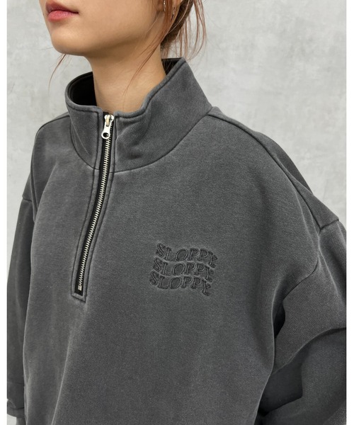 WHO'S WHO gallery（フーズフーギャラリー）の「【SLOPPY/スロッピー】ピグメントハーフジップスウェット（スウェット・レディース・チャコールグレー/ホワイト/ネイビー・FREE）」の5枚目の写真