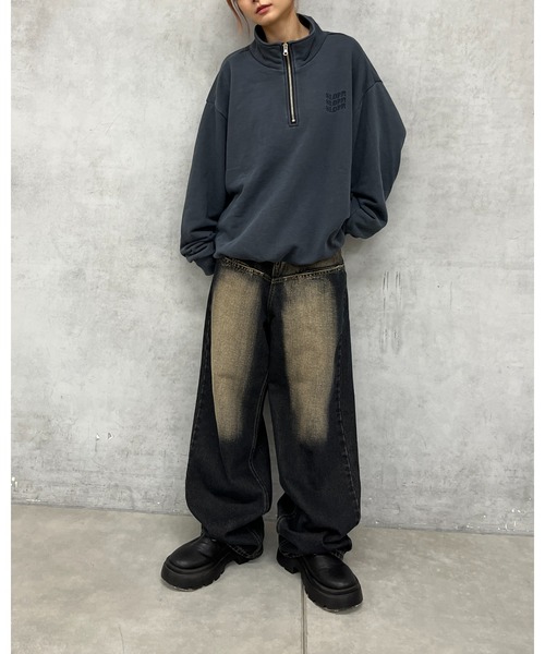 WHO'S WHO gallery（フーズフーギャラリー）の「【SLOPPY/スロッピー】ピグメントハーフジップスウェット（スウェット・レディース・チャコールグレー/ホワイト/ネイビー・FREE）」の12枚目の写真