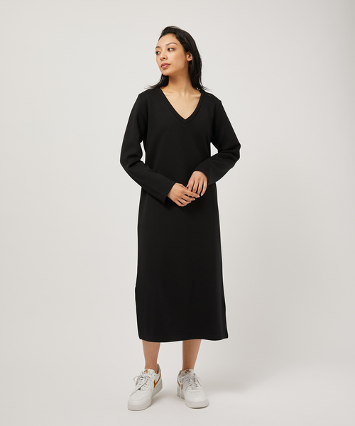 NERGY（ナージー）の「Vネックダンボールワンピース（ワンピース・レディース・ブラック/ベージュ・FREE）」の4枚目の写真