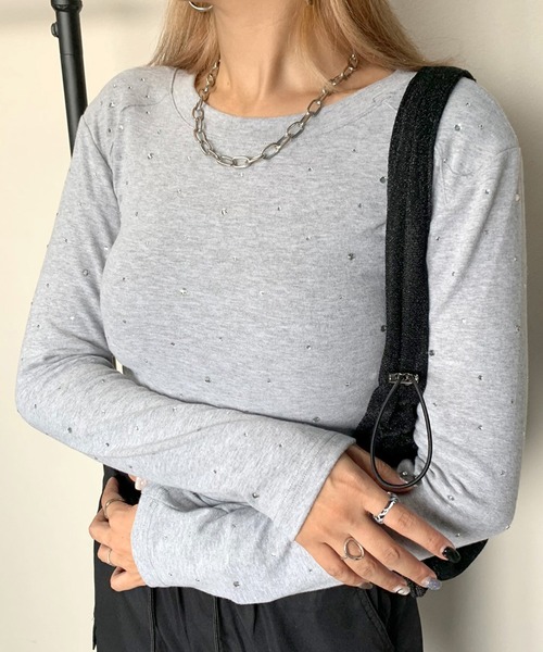 non-hedge(ノンヘッジ)の「ストーン付きTシャツ(Tシャツ/カットソー・レディース・グレー/オフホワイト/ブラック・FREE)」の11枚目の写真
