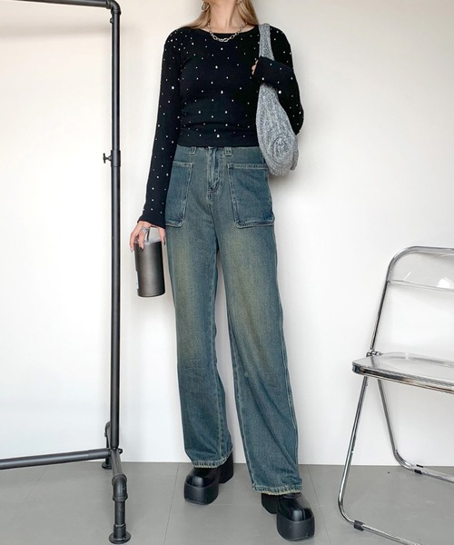 non-hedge(ノンヘッジ)の「ストーン付きTシャツ(Tシャツ/カットソー・レディース・グレー/オフホワイト/ブラック・FREE)」の16枚目の写真