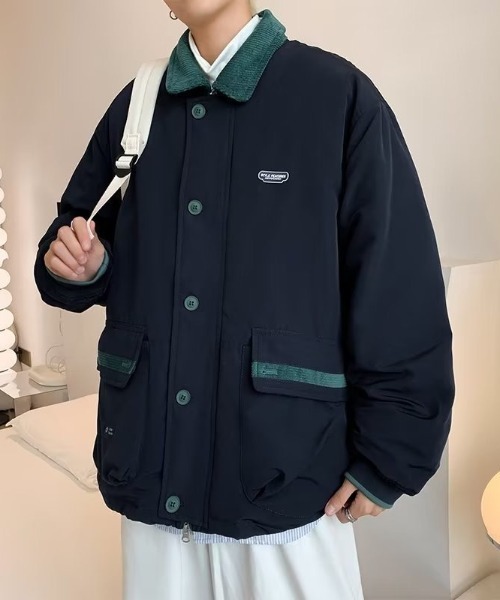 B.R.U(ブル)の「衿コーデュロイ切り替え中綿ジャケット(ブルゾン・メンズ・ネイビー/グレー・FREE)」の16枚目の写真