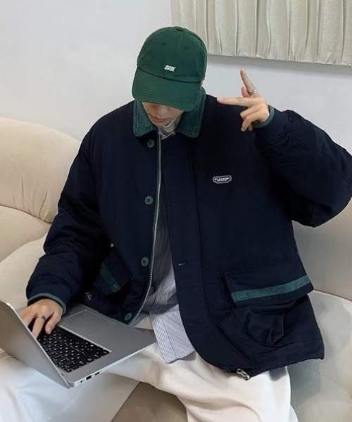 B.R.U(ブル)の「衿コーデュロイ切り替え中綿ジャケット(ブルゾン・メンズ・ネイビー/グレー・FREE)」の13枚目の写真