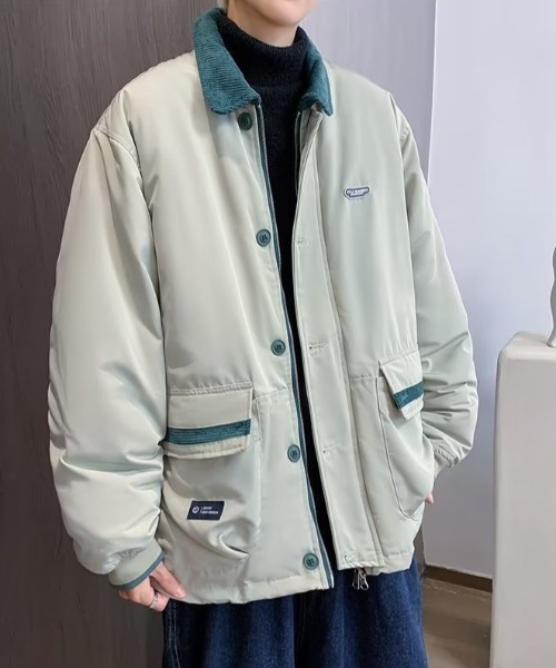 B.R.U(ブル)の「衿コーデュロイ切り替え中綿ジャケット(ブルゾン・メンズ・ネイビー/グレー・FREE)」の7枚目の写真