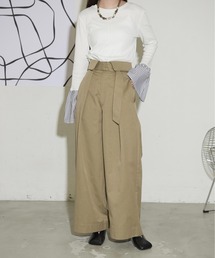 カフウエストベルテッドタックワイドパンツ