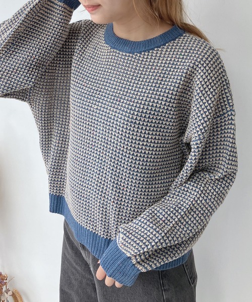 AS KNOW AS plus（アズノゥアズプラス）の「☆前後着用可能 2WAY配色ネップカーディガン（カーディガン/ボレロ・レディース・ブルー/チャコールグレー/オレンジ/グリーン・FREE）」の4枚目の写真