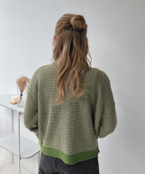 AS KNOW AS plus（アズノゥアズプラス）の「☆前後着用可能 2WAY配色ネップカーディガン（カーディガン/ボレロ・レディース・ブルー/チャコールグレー/オレンジ/グリーン・FREE）」の13枚目の写真