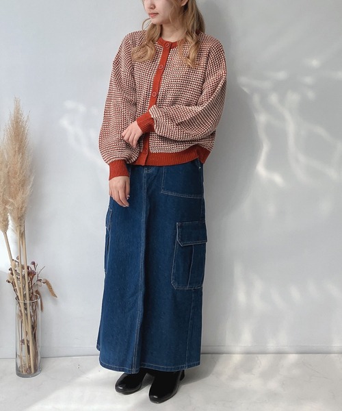 AS KNOW AS plus（アズノゥアズプラス）の「☆前後着用可能 2WAY配色ネップカーディガン（カーディガン/ボレロ・レディース・ブルー/チャコールグレー/オレンジ/グリーン・FREE）」の21枚目の写真