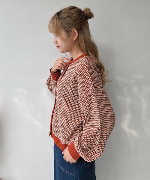 AS KNOW AS plus（アズノゥアズプラス）の「☆前後着用可能 2WAY配色ネップカーディガン（カーディガン/ボレロ・レディース・ブルー/チャコールグレー/オレンジ/グリーン・FREE）」の18枚目の写真