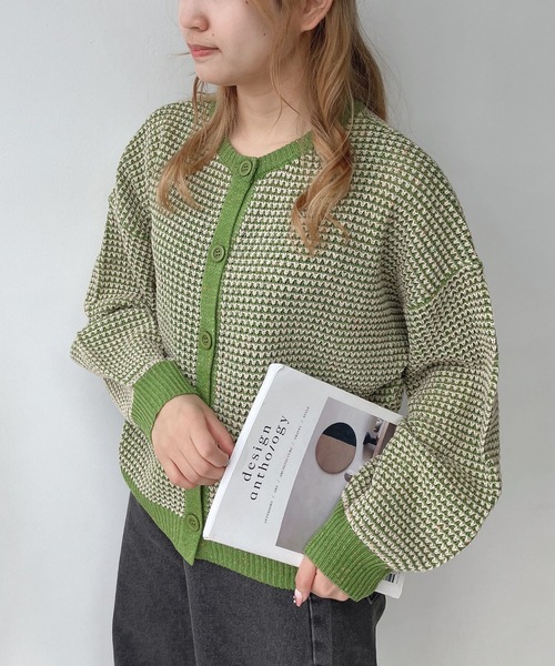 AS KNOW AS plus（アズノゥアズプラス）の「☆前後着用可能 2WAY配色ネップカーディガン（カーディガン/ボレロ・レディース・ブルー/チャコールグレー/オレンジ/グリーン・FREE）」の11枚目の写真