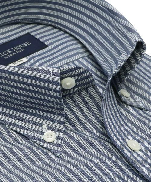 TOKYO SHIRTS（トウキョウシャツ）の「形態安定ノーアイロン ボタンダウン 長袖ビジネスワイシャツ（ビジネスシャツ・メンズ・ダークブルー・首回り43cm-裄丈86cm/首回り39cm-裄丈80cm/首回り43cm-裄丈82cm/首回り41cm-裄丈86cm/首回り41cm-裄丈82cm/首回り39cm-裄丈84cm/首回り42cm-裄丈86cm/首回り42cm-裄丈82cm/首回り37cm-裄丈80cm/首回り37cm-裄丈84cm）」の2枚目の写真