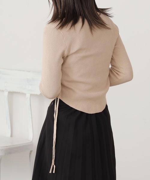 セール】△SIDE RIBBON TOPS / サイドリボントップス リブニット